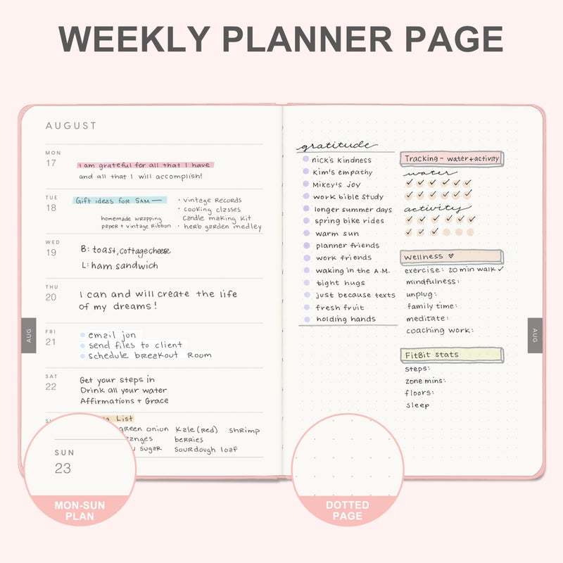 &And Per Se And Per Se 2026 Planner-Daily, Weekly & Monthly Leather Hardcover Planner, 5.7" x 8", Daily Schedule, 100 GSM Thick Paper, Back Pocket(Pink) - Image 4