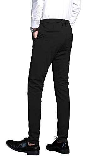 Plaid&Plain Men's Stretch Dress Pants Slim Fit Skinny Suit Pants 7101 Black 34W32L - Image 2