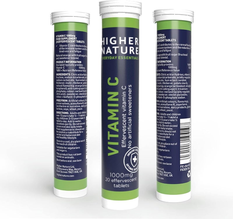 Higher Nature Fizzy C Vitamin C Effervescent Tablets Immune System Support Vitamin C 1000mg Vegan 20 Tablets - Image 5