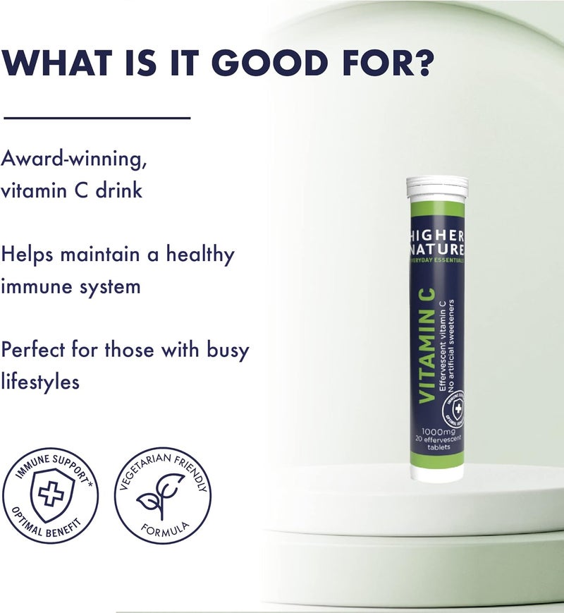 Higher Nature Fizzy C Vitamin C Effervescent Tablets Immune System Support Vitamin C 1000mg Vegan 20 Tablets - Image 2