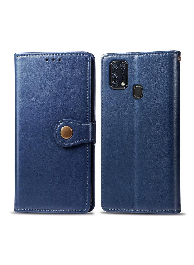 زبون جراب لهاتف Galaxy M31 بتصميم كلاسيكي بلون سادة مصنوع من الجلد مع مشبك وحزام وإطار للصور وفتحة للبطاقات ومحفظة ووظيفة حامل - Image 2