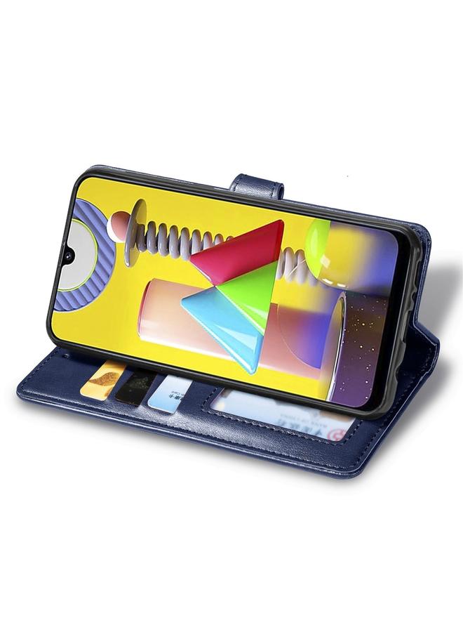 زبون جراب لهاتف Galaxy M31 بتصميم كلاسيكي بلون سادة مصنوع من الجلد مع مشبك وحزام وإطار للصور وفتحة للبطاقات ومحفظة ووظيفة حامل - Image 4