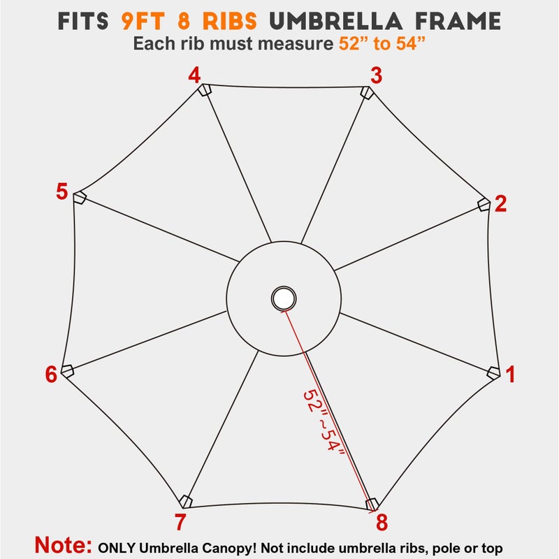 Blissun 9ft Patio Umbrella Replacement Canopy, Market Umbrella Top, Outdoor Table Umbrella Canopy for 8 Ribs, Canopy Only (Lime) - Image 3