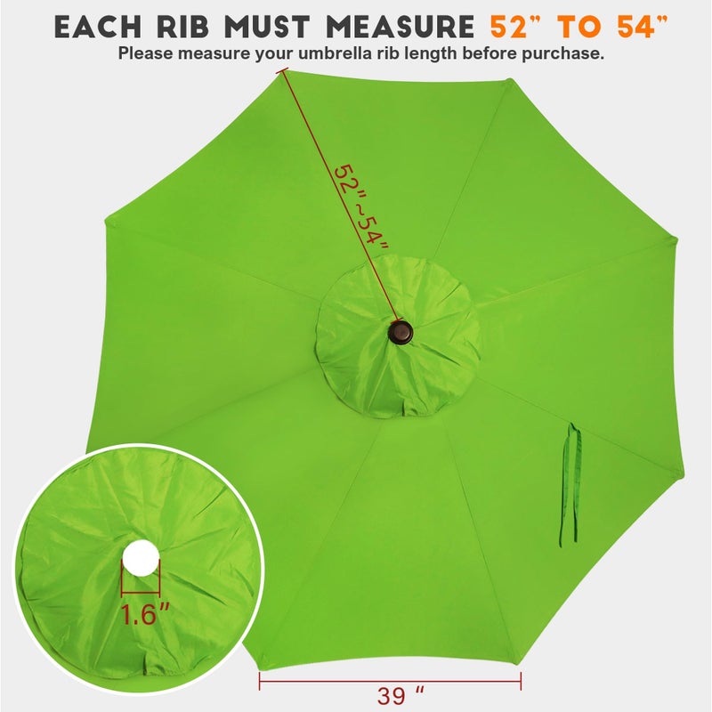 Blissun 9ft Patio Umbrella Replacement Canopy, Market Umbrella Top, Outdoor Table Umbrella Canopy for 8 Ribs, Canopy Only (Lime) - Image 2