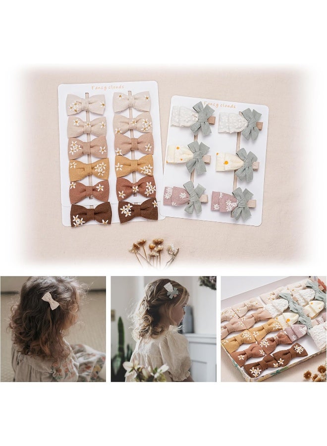 Fancy Clouds Baby Girl Hair Clips With Bow Holder 18 PCS Daisy Embroidered Hair Bow Handmdade Flower Bouquet,Fully Lined Alligator Clips,Hair Accessories for School Age Girls Toddler Kids by FANCY CLOUDS - Image 1