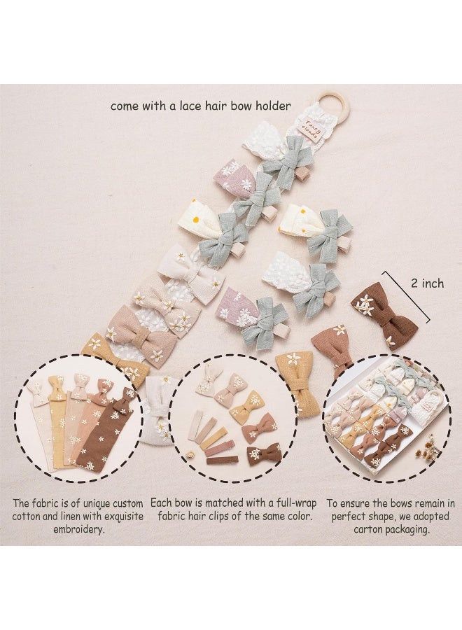 Fancy Clouds Baby Girl Hair Clips With Bow Holder 18 PCS Daisy Embroidered Hair Bow Handmdade Flower Bouquet,Fully Lined Alligator Clips,Hair Accessories for School Age Girls Toddler Kids by FANCY CLOUDS - Image 2