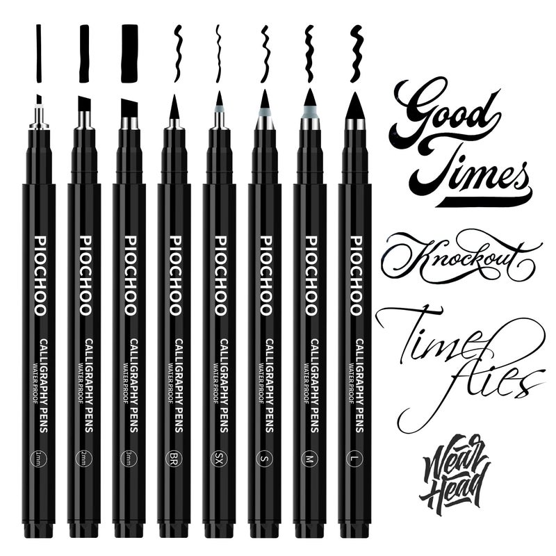 Piochoo Calligraphy Pens8 Size Calligraphy Pens for WritingBrush Pens Calligraphy Set for Beginners Hand Lettering Pens