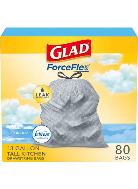 Glad OdorShield Tall Kitchen Drawstring Trash Bags - Febreze Fresh Clean - 13 Gallon - 80 count