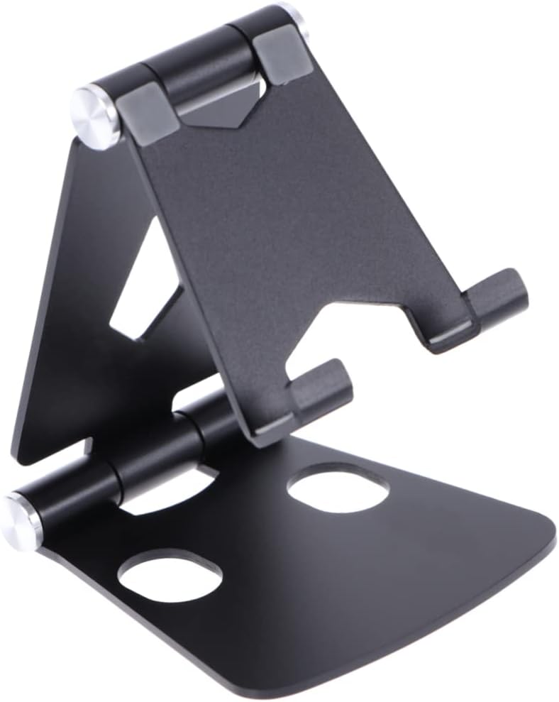 POPETPOP Portable Lazy Double Folding Aluminum Alloy Phone and Tablet Stand for Desk Compatible Support Frame for Devices Black - Image 1