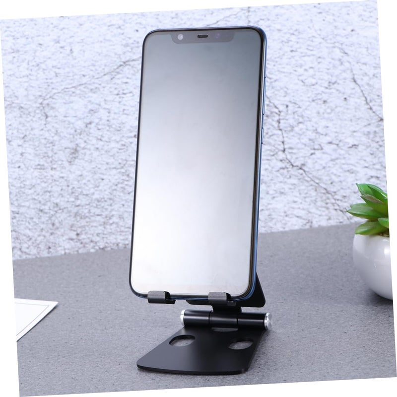 POPETPOP Portable Lazy Double Folding Aluminum Alloy Phone and Tablet Stand for Desk Compatible Support Frame for Devices Black - Image 3