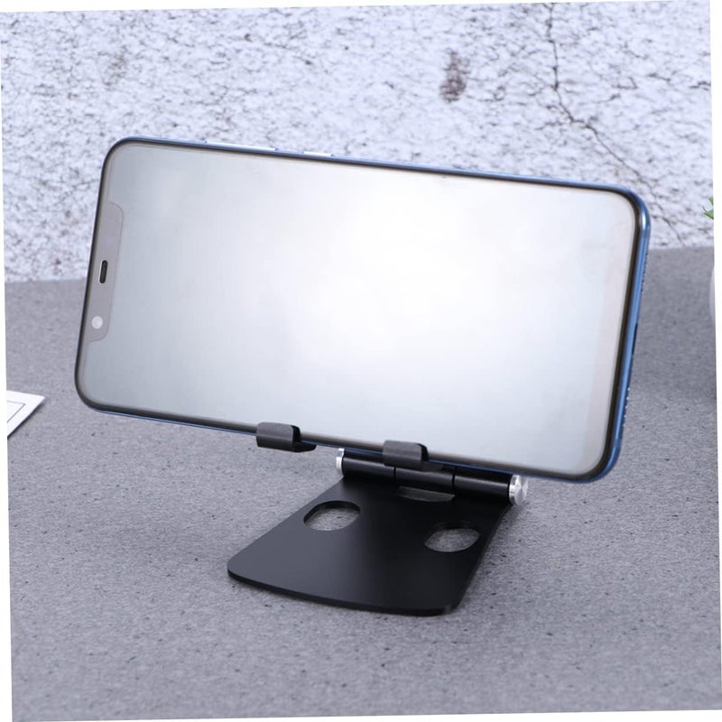 POPETPOP Portable Lazy Double Folding Aluminum Alloy Phone and Tablet Stand for Desk Compatible Support Frame for Devices Black - Image 2