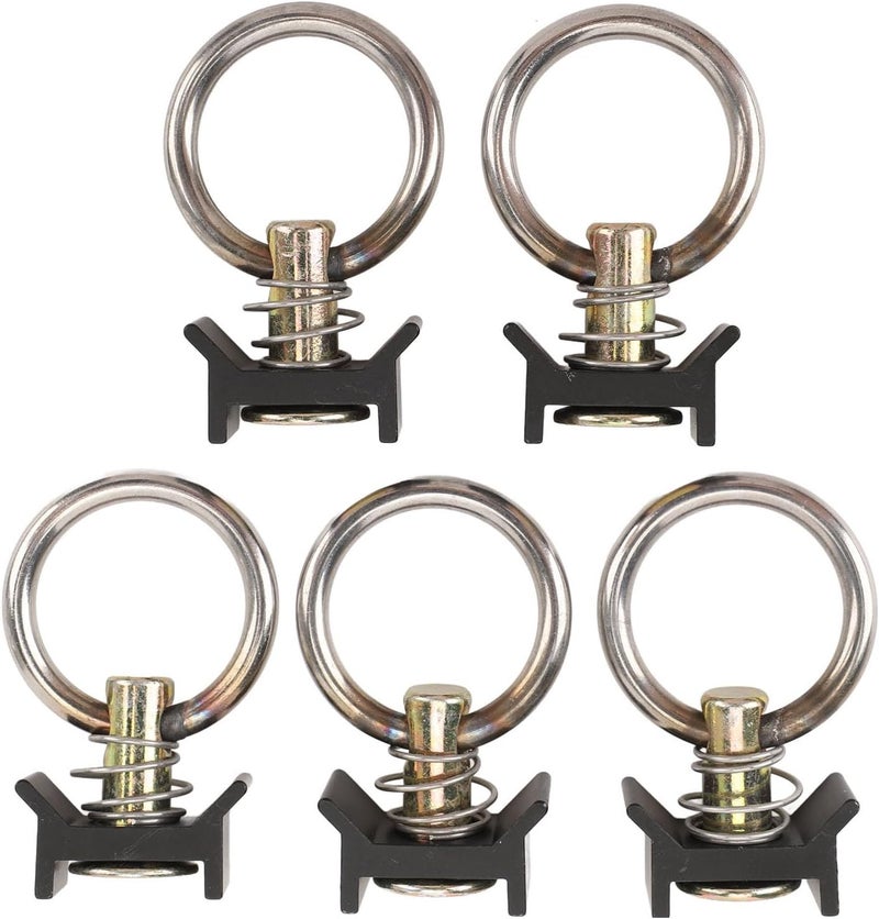 5Pcs L Rail Tie Down Single Stud Fitting, Round Hook Anchor Point for Truck Bed Trailer UTV ATV Motorcycle, Easy Install Adjustable Position with Spring Lock Screw - Image 1
