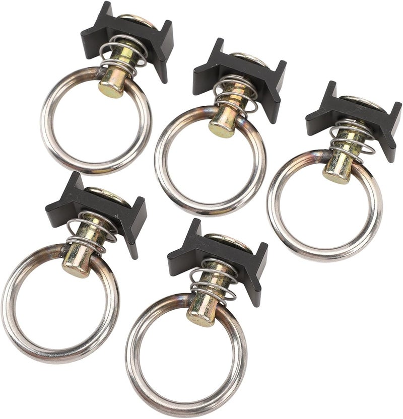 5Pcs L Rail Tie Down Single Stud Fitting, Round Hook Anchor Point for Truck Bed Trailer UTV ATV Motorcycle, Easy Install Adjustable Position with Spring Lock Screw - Image 5
