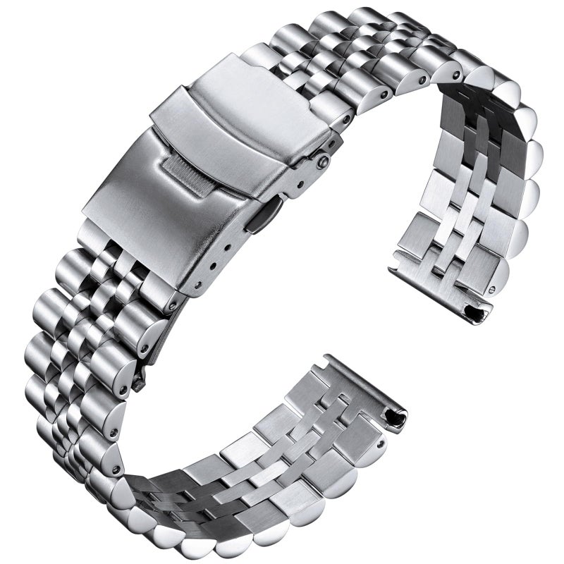 BINLUN Stainless Steel Watch Band Replacement Metal Watch Strap with Double Locking Foldover Clasp for Men Women 18mm 20mm 22mm 24mm 26mm in Silver, Gold, Black, Rose Gold, Two Toned - Image 1