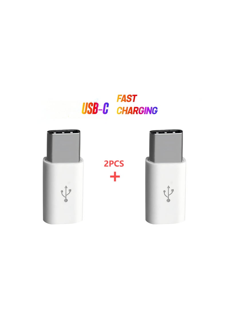2-Pack Micro USB to USB-C Adapter – Compact Converter for Charging & Data Sync – Use Micro USB Cable with USB-C Devices – Compatible with Smartphones, Tablets, Laptops – Lightweight & Portable (White) - Image 1