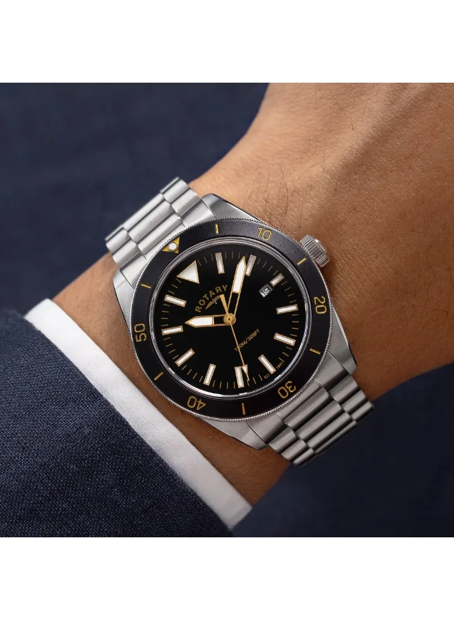 Rotary  Rotary Men's Apex 10 Black Bezel Stainless Steel Bracelet Watch - RGB10001/06 for Men | Best Price UAE