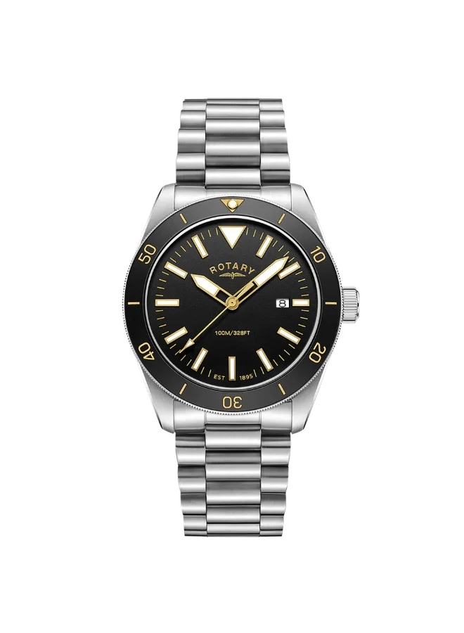 ROTARY Rotary Men's Apex 10 Black Bezel Stainless Steel Bracelet Watch - RGB10001/06