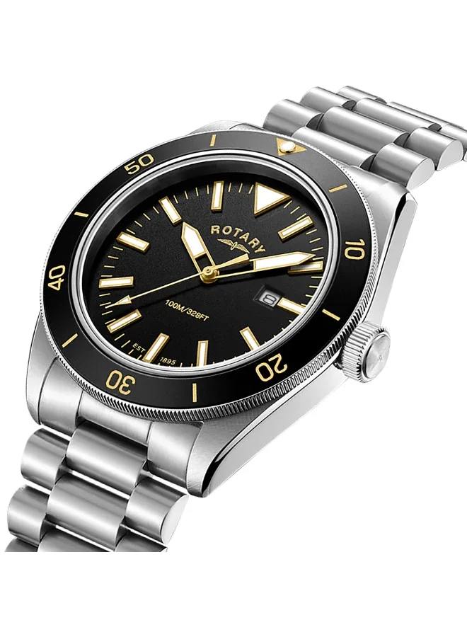 ROTARY Rotary Men's Apex 10 Black Bezel Stainless Steel Bracelet Watch - RGB10001/06