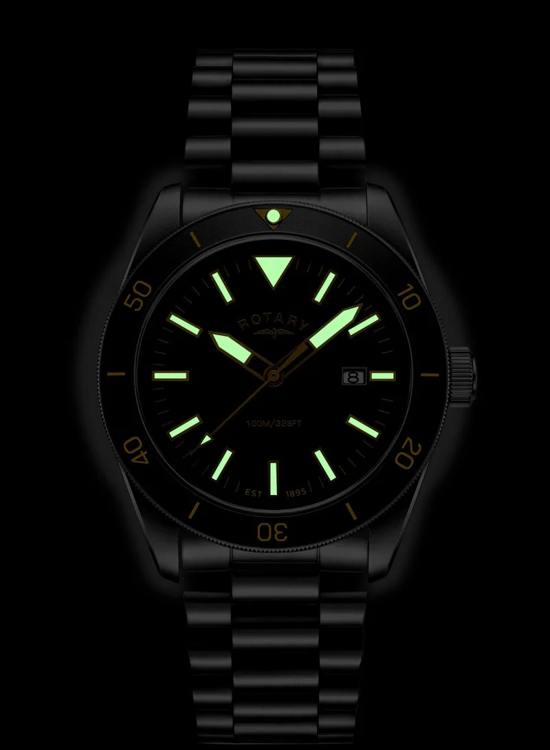 Rotary  Men's Apex 100 Analogue Watch, 41 mm, Black Dial, Stainless Steel Bracelet for Men | Best Price UAE