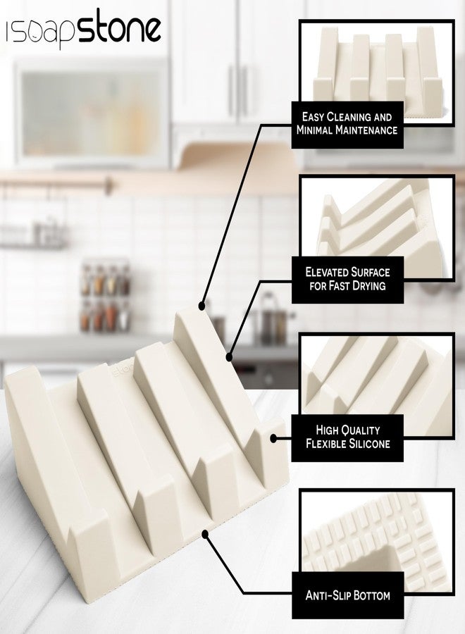 iSoapStone Silicone Soap Dish (USA Patented) Self Draining Bar Soap Holder for Shower Bathroom Sink, Drying Soap Dish Tray Sponge Holder Easy Cleaning Soap Saver Travel Accessories (Beige, 1) - Image 5