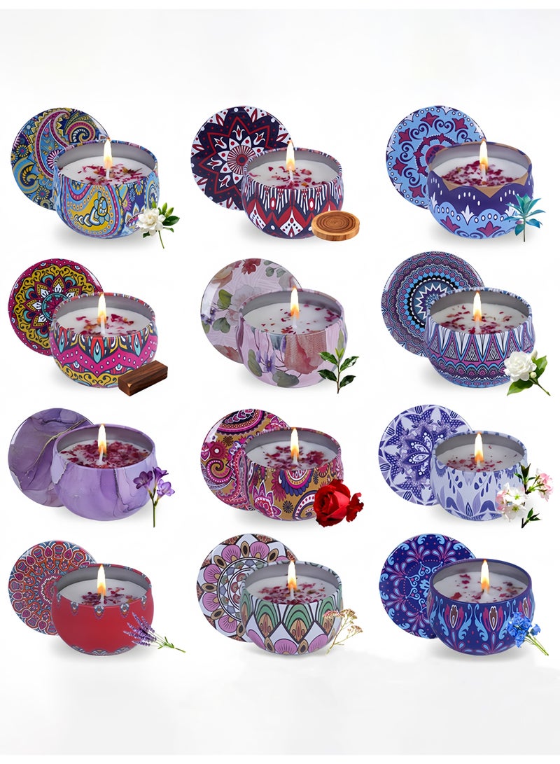 مجموعة هدايا من ١٢ شمعة معطرة، شموع عطرية من شمع الصويا مع زهور مجففة في علب مزخرفة، عطر نباتي للمنزل والهدايا - Image 2