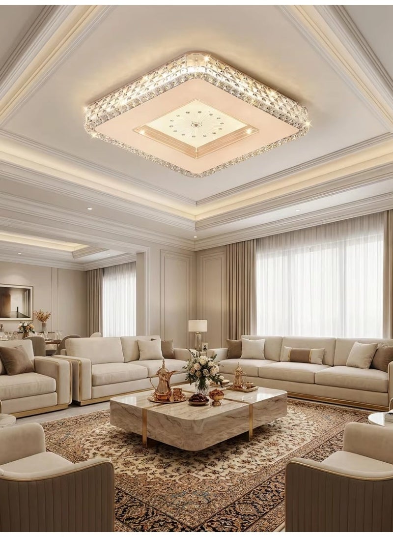 الحياة المريحة مصباح سقف LED كريستالي مربع فاخر حديث بقدرة 72 وات - مصباح قابل للتعتيم من الذهب الوردي مقاس 50x50 سم مع جهاز تحكم عن بعد - إضاءة عالية السطوع للمجلس وغرفة المعيشة وغرفة النوم - Image 1