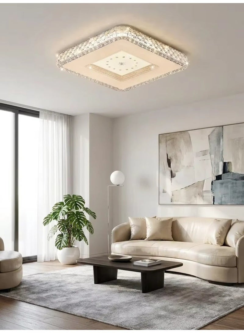 SageLiving Modern Luxury 72W Square Crystal LED Ceiling Light - 50x50cm Rose Gold Dimmable Flush Mount Lamp with Remote Control - High Brightness Lighting for Majlis, Living Room & Bedroom - Image 1
