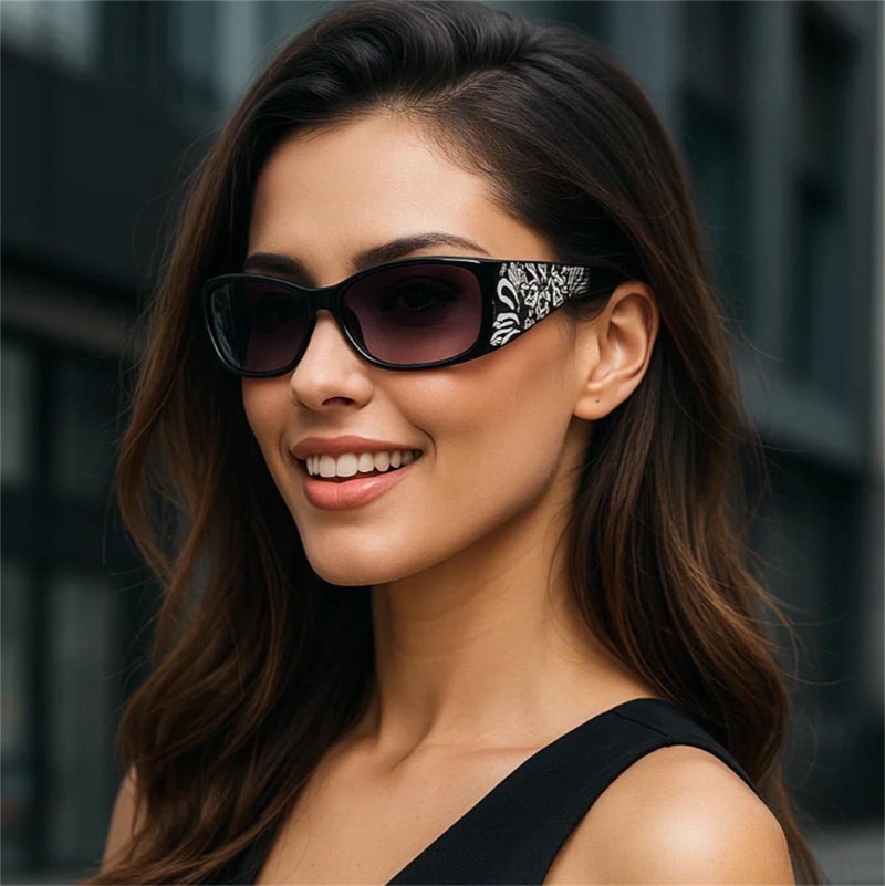 willochra fashion Y2K Polarized Sunglasses for Women Rhinestone Wrap Around Rectangular Sunglasses UV400 Protection (red) - Image 2