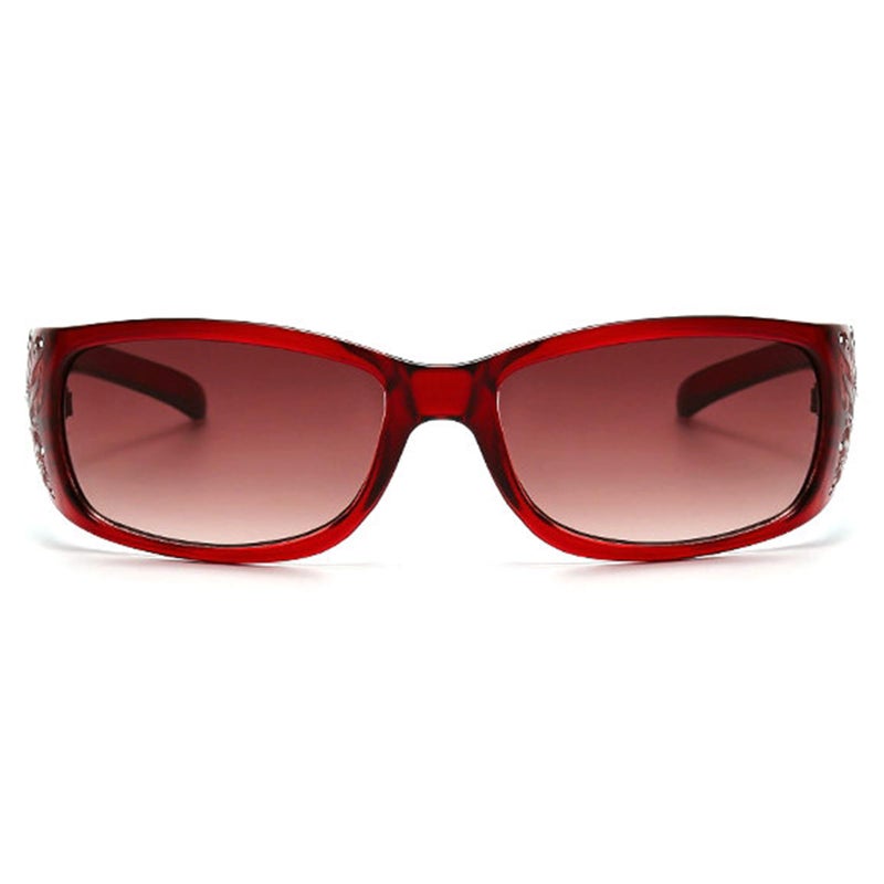 willochra fashion Y2K Polarized Sunglasses for Women Rhinestone Wrap Around Rectangular Sunglasses UV400 Protection (red) - Image 3