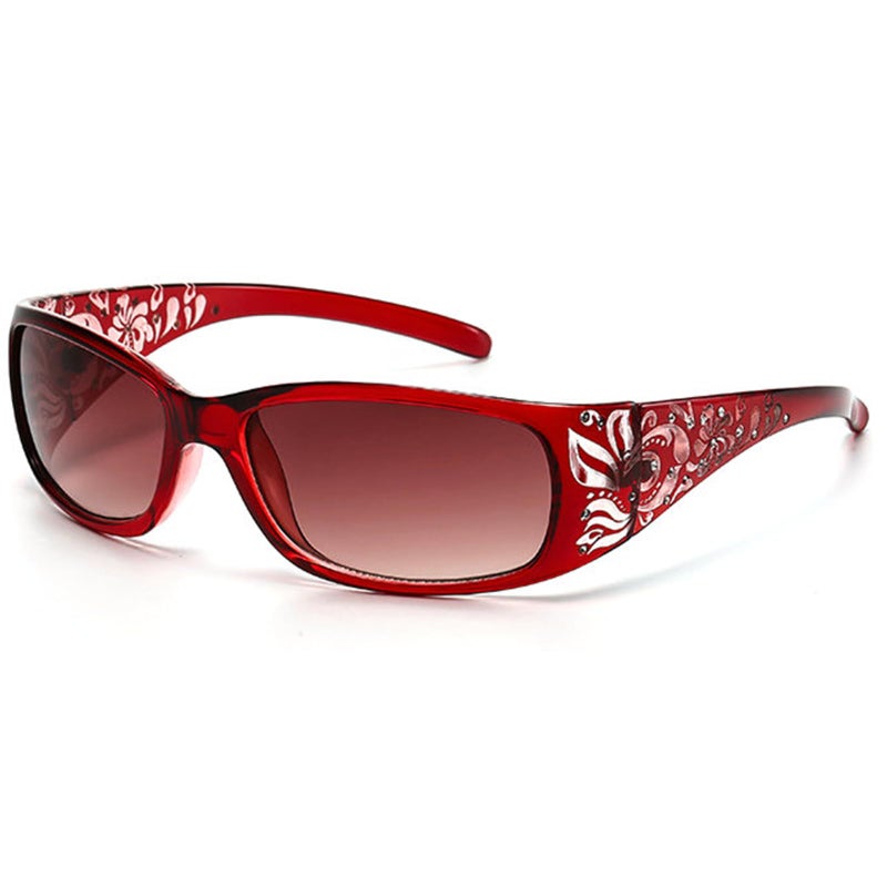 willochra fashion Y2K Polarized Sunglasses for Women Rhinestone Wrap Around Rectangular Sunglasses UV400 Protection (red) - Image 1