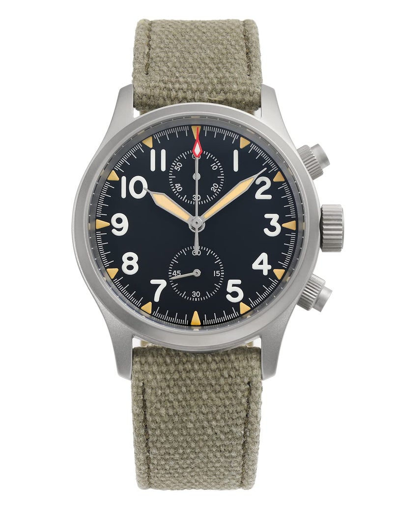 TACTICAL FROG Militado ML1868 39mm Military Chronograph Watch Sapphire Crystal VK67 Quartz Watches for Men BGW9 Luminous 100M Waterproof, Green Canvas Strap - Image 1
