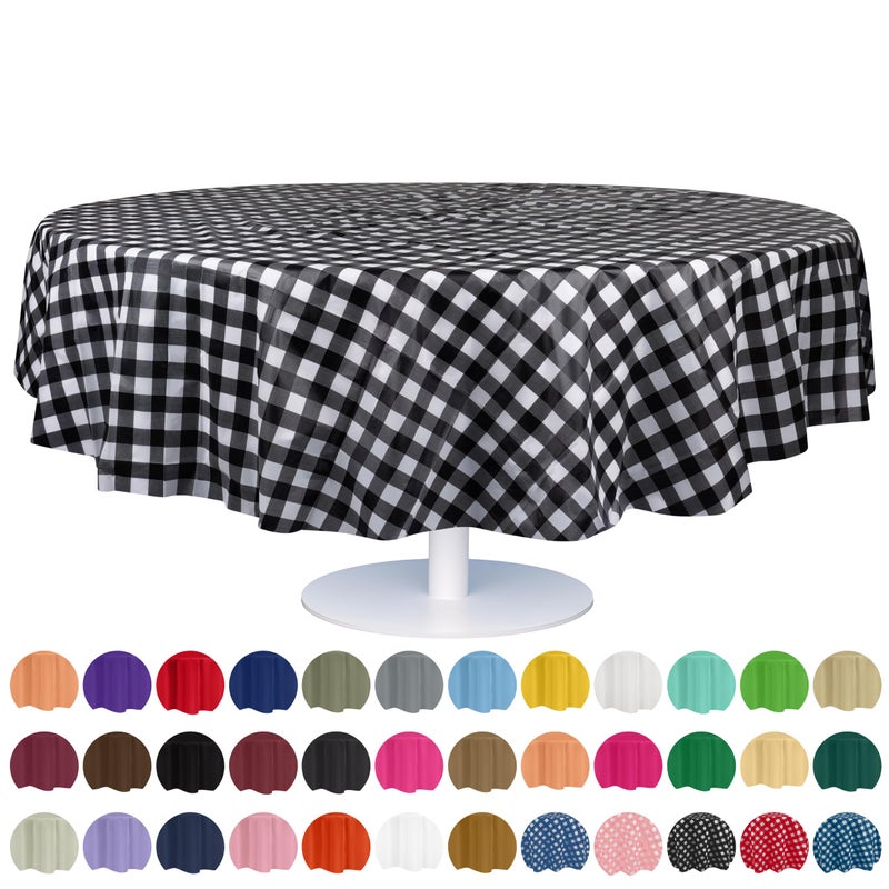 Grandipity Black Gingham Checkered Plastic Table Cloth Disposable 6 Pk 84in Round Tablecloth Premium Party Table Cloths Disposable  Perfect Table Cloth Round Cover for Any Table Up to 6 Feet