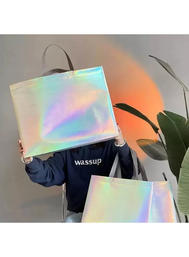 10 Pack Iridescent Holographic Reusable Gift Bags with Handles, Non-Woven Tote Bags for Parties - Image 3