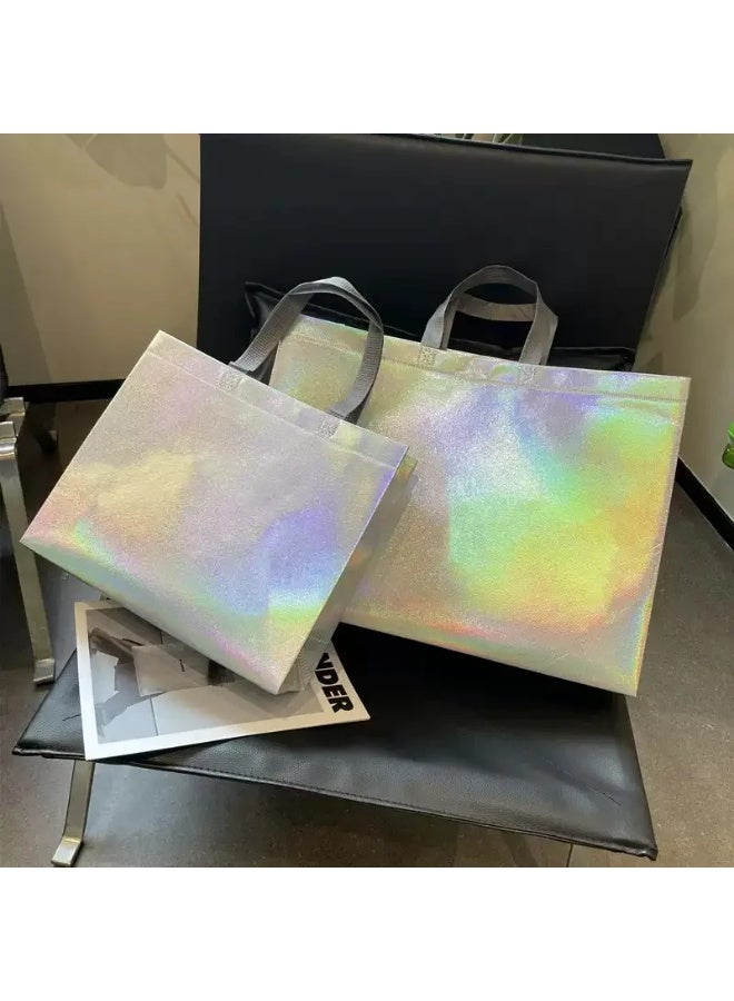 10 Pack Iridescent Holographic Reusable Gift Bags with Handles, Non-Woven Tote Bags for Parties - Image 5