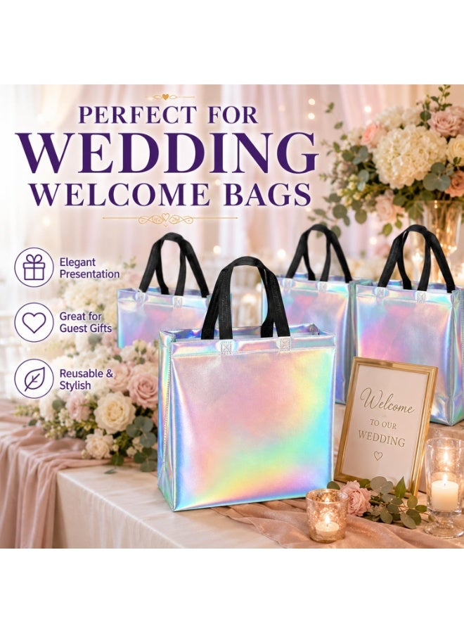 10 Pack Iridescent Holographic Reusable Gift Bags with Handles, Non-Woven Tote Bags for Parties - Image 2