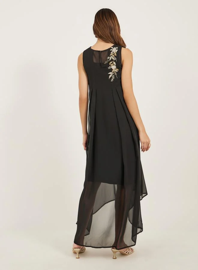 Styli Embroidered Sleeveless Shift Maxi Dress