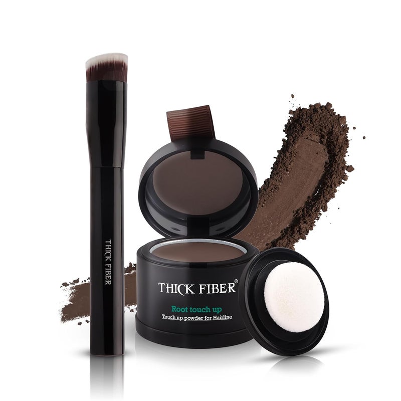 Thick Fiber Root Touch Up Powder Medium Brown  Water  Sweat Resistant Hair Loss Concealer Set with Brush for Thin Hairlines and Gray Root Coverage