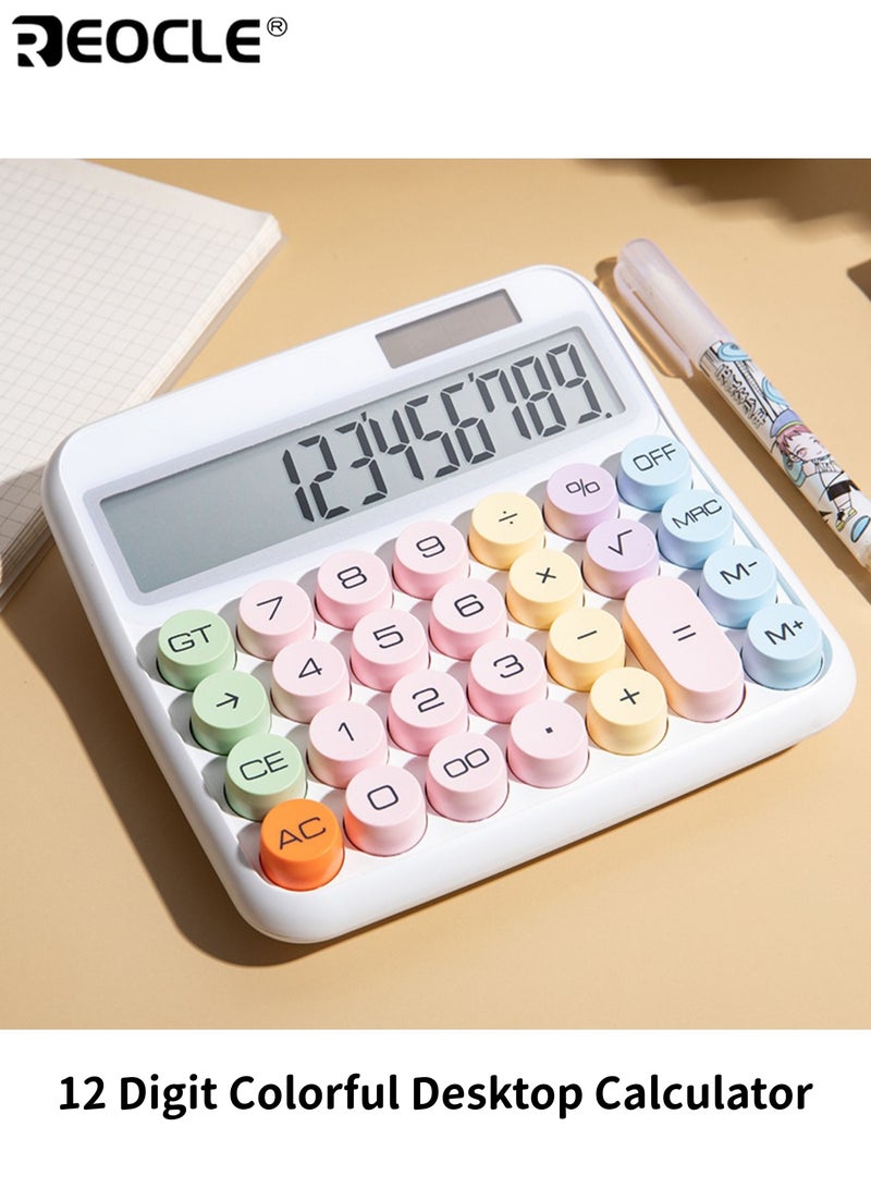 ريوكل آلة حاسبة مكتبية بشاشة عرض كبيرة 12 بت وتصميم بأزرار كبيرة - كمبيوتر مكتبي بمصدر طاقة مزدوج لاستخدام الطلاب والمدارس والمحاسبة - Image 1