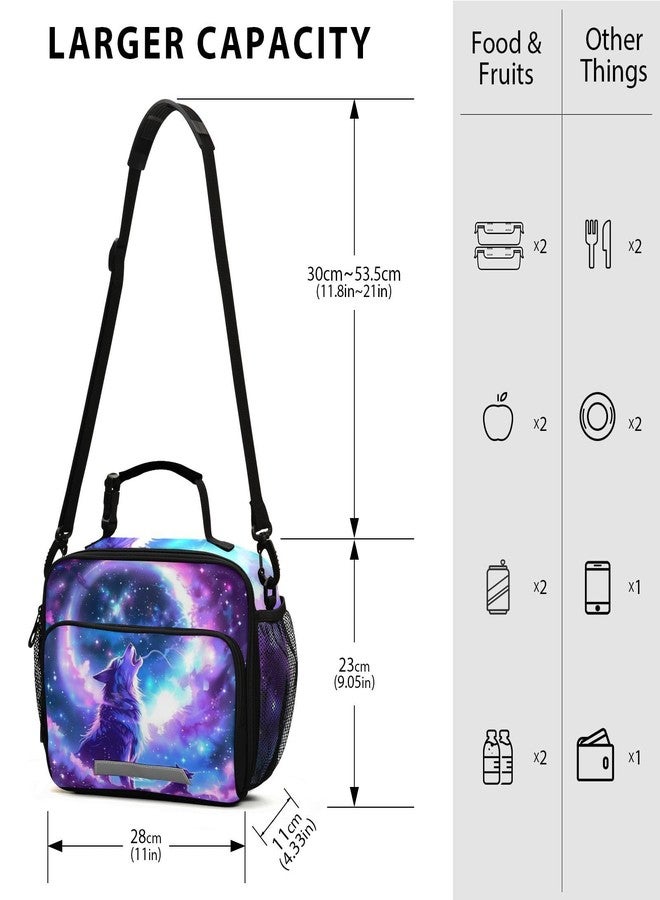 Kcldeci Wolf Galaxy Insulated Lunch Bag for Women/Men Galaxy Wolf Reusable Lunch Box for Office Work School Picnic Beach - Leakproof Cooler Tote Bag Freezable Lunch Bag - Image 3