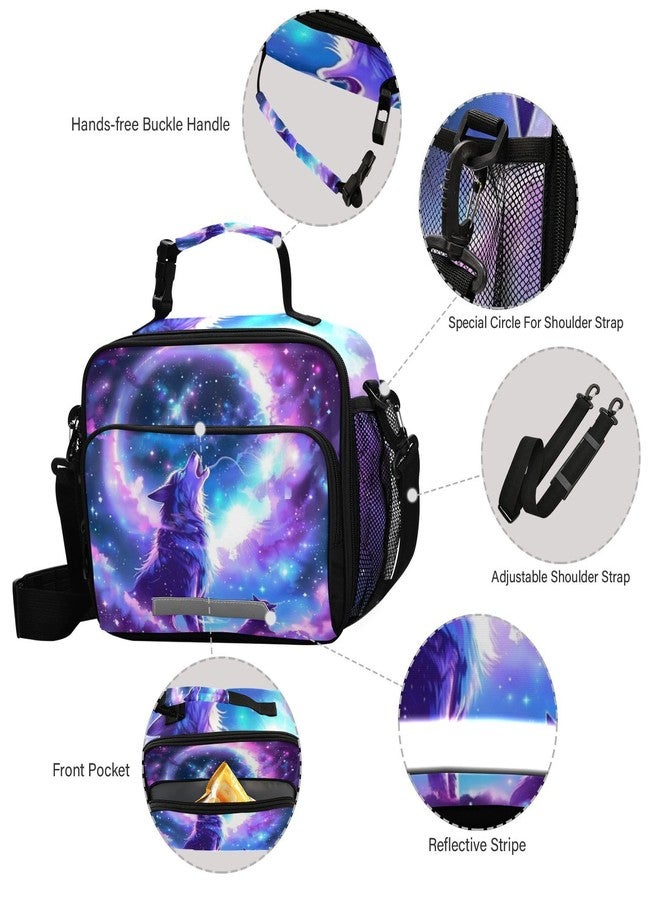 Kcldeci Wolf Galaxy Insulated Lunch Bag for Women/Men Galaxy Wolf Reusable Lunch Box for Office Work School Picnic Beach - Leakproof Cooler Tote Bag Freezable Lunch Bag - Image 4