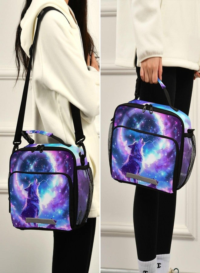 Kcldeci Wolf Galaxy Insulated Lunch Bag for Women/Men Galaxy Wolf Reusable Lunch Box for Office Work School Picnic Beach - Leakproof Cooler Tote Bag Freezable Lunch Bag - Image 5