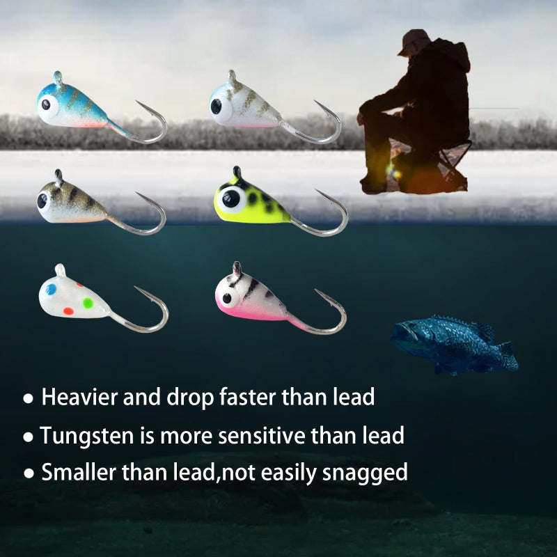 Bombite Tungsten Ice Fishing Jig Set Super Sensitive Ice Jigs Ice Fishing Lures for Crappie Panfish Sunfish Bluegill Perch Walleye Pike 6pcs 3mm - Image 5