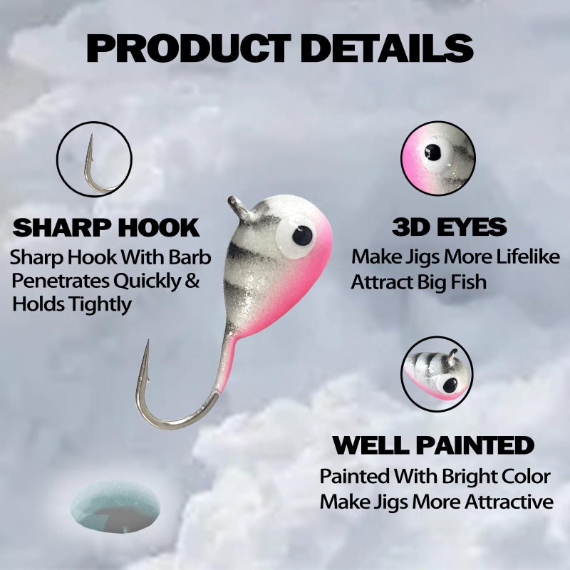 Bombite Tungsten Ice Fishing Jig Set Super Sensitive Ice Jigs Ice Fishing Lures for Crappie Panfish Sunfish Bluegill Perch Walleye Pike 6pcs 3mm - Image 2