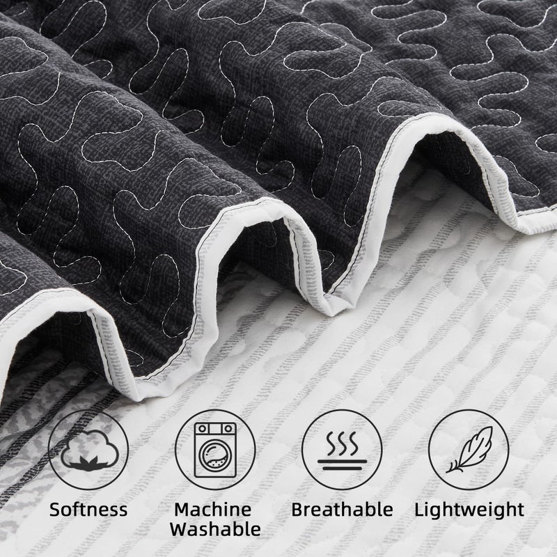 Andency Black White Striped Oversized King Quilt Set  3 Pieces (1 Quilt and 2 Pillowcases) Patchwork Bedspread Coverlet Set  Soft Lightweight Quilted Bedding Set(120x98Inch) - Image 5