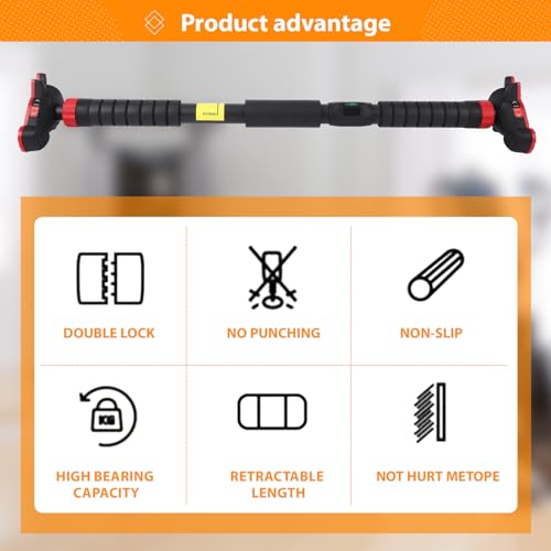 BouPower Pull Up Bar for Doorways, Strength Training Upper Body Workout Chin Up Bar with Level Meter and Adjustable Width, Portable Pull-Up Bars, No Installation Required, Max Load 440 LBS - Image 4