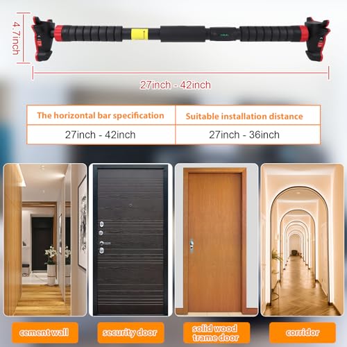 BouPower Pull Up Bar for Doorways, Strength Training Upper Body Workout Chin Up Bar with Level Meter and Adjustable Width, Portable Pull-Up Bars, No Installation Required, Max Load 440 LBS - Image 3