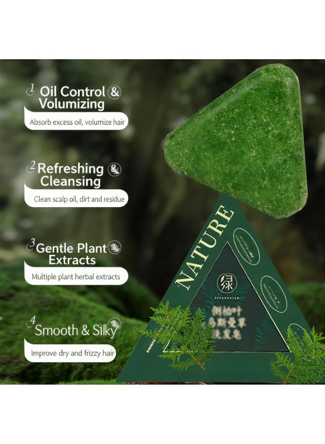 Nature Natural Triangle Shampoo Bar, Natural Green Shampoo Bar, Natural Seven Green Shampoo Bar – Soothes and strengthens hair, unisex (2-pack) - Image 2