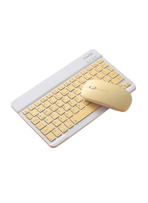 Wireless Bluetooth Three System Universal Mobile Phone and Tablet Keyboard with Mouse Set - English Yellow