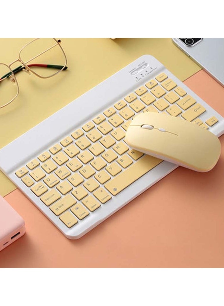 URBBKING Wireless Bluetooth Three System Universal Mobile Phone and Tablet Keyboard with Mouse Set - English Yellow  - Image 2