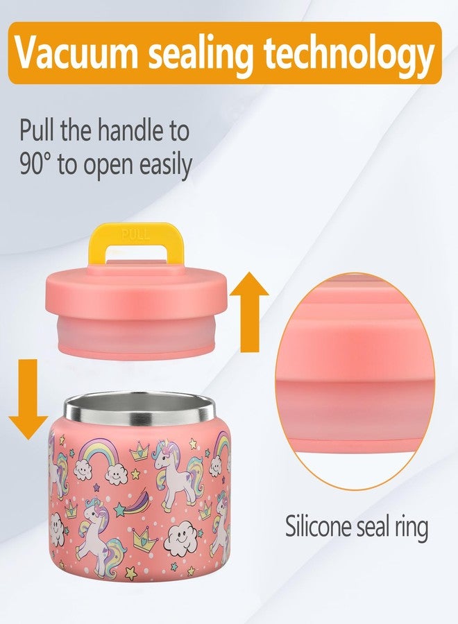 PIQUEBAR 8oz Kids Thermo for Hot Food,Small Lunch Thermo Food Container Stainless Steel,Easy Open Wide Mouth Thermo for Hot Cold Food for Preschool Travel (Pink Unicorns) - Image 5